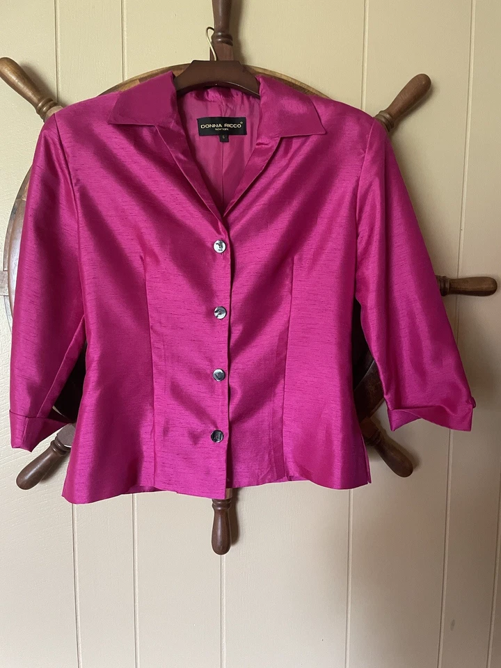 DONNA RICCO Dress and jacket Shantung Sheath  Black  pink Lined Women's Size 6 - Image 3 of 4