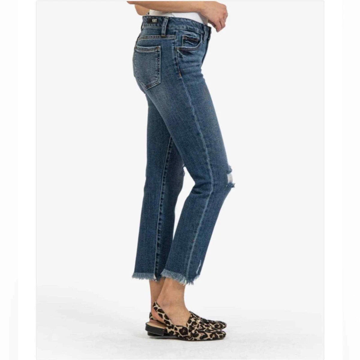 Kut From The Kloth Reese Ankle Straight Leg Jeans Distress Raw Hem