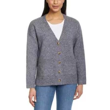 Ella Moss Women's Relaxed Boyfriend Fit Button-Up Cardigan, Gray, Size M