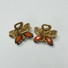 Set of 2 Gold Butterfly Hair Metal Claw Clip with Light Brown Rhinestones