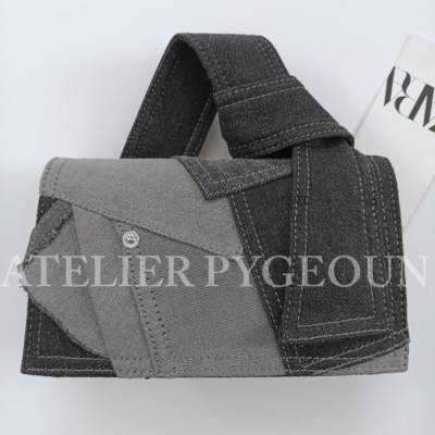 NWT ZARA Patchwork Denim Mini City Bag 4.3 x 7.5 x 2.8 inch Dark Gray 6772/210