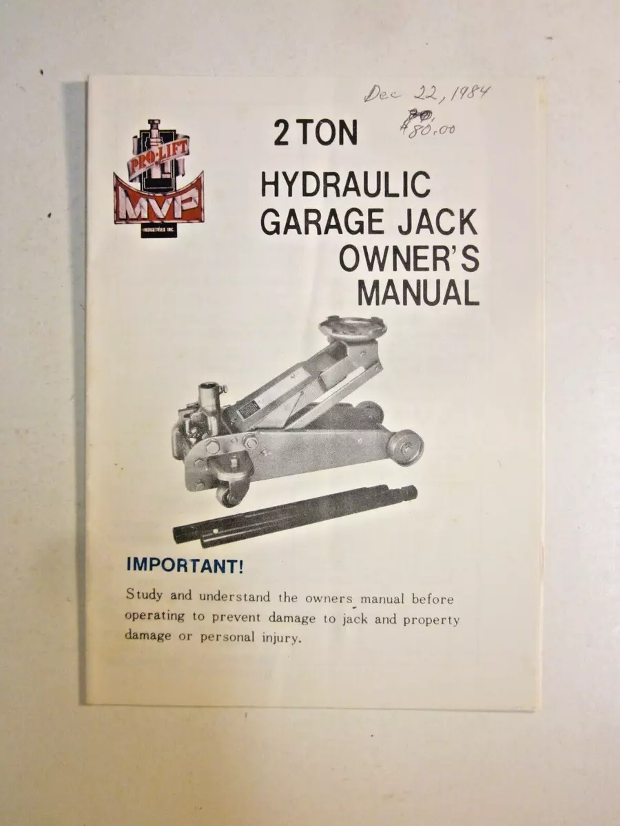 MVP Hydraulic Garage Jack Owner s Manual Pro Lift eBay