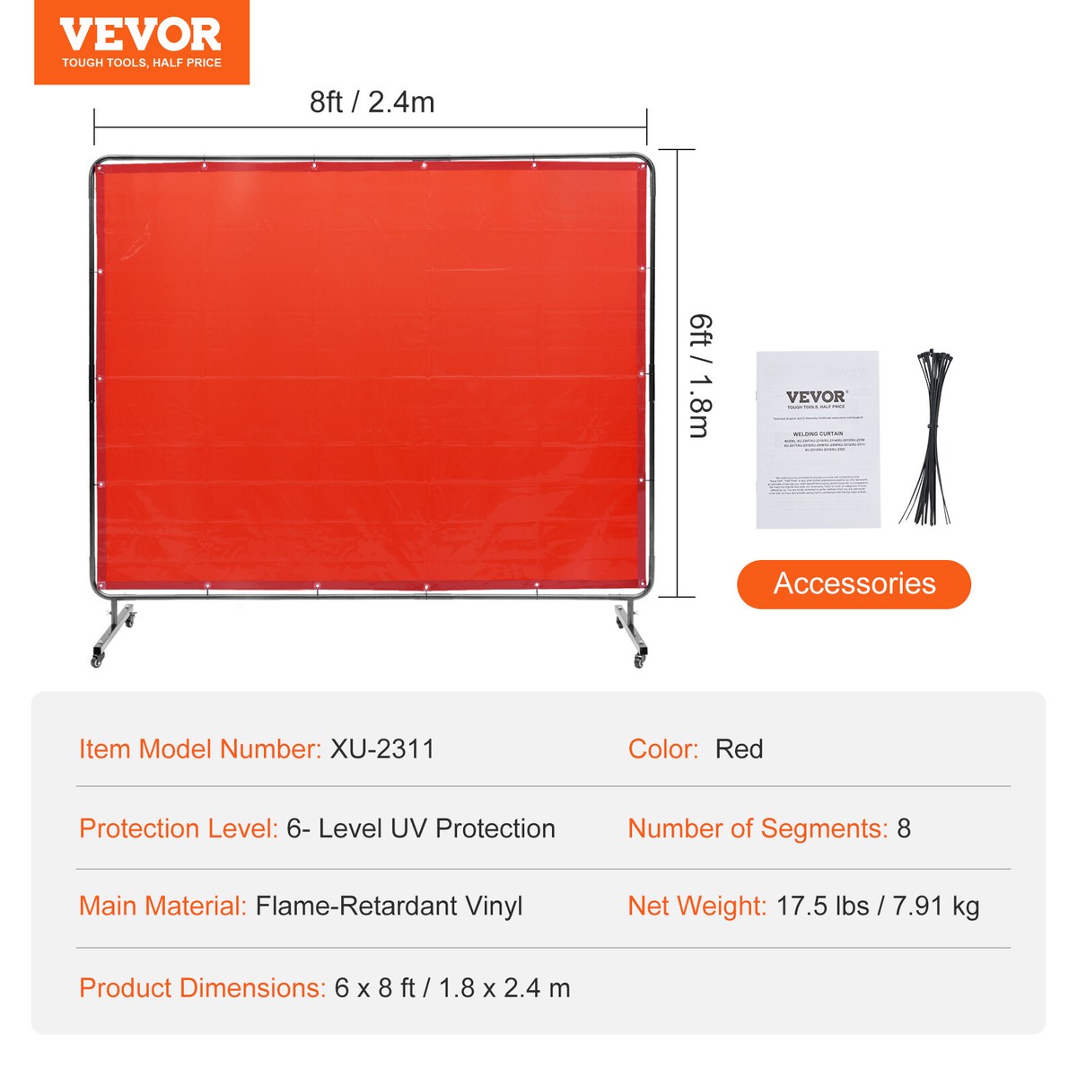 Rideau De Soudure VEVOR Ignifuge En Vinyle - 1,8x2,4 M - Vert - Neuf