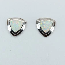 Unique FIRE OPAL White Triangle Stud / Post Earrings 925 STERLING SILVER #672e