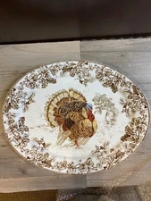 NEW Williams Sonoma Thanksgiving Plymouth Turkey Serving Platter Large Ceramic