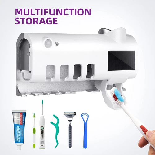 Toothbrush Holder UV Light Sterilizer Cleaner and Automatic Toothpaste Dispenser - Picture 2 of 15