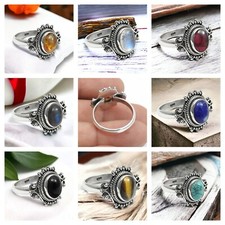 Solid 925 Sterling Silver Natural Gemstone Elegant Look Ring For Woman Girls