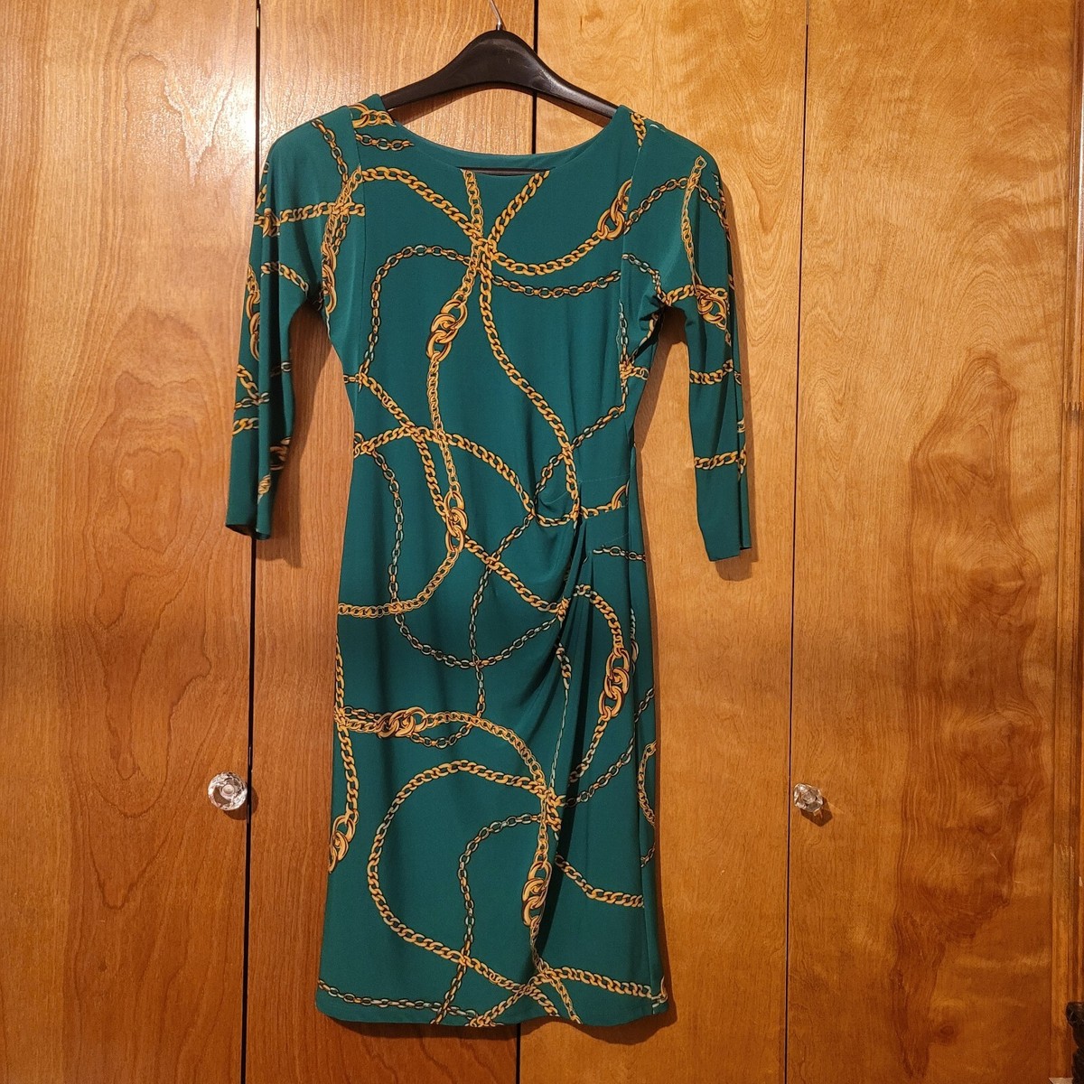 Lauren Ralph Lauren Green Chain Link Print Jersey Dress Size 4 | eBay