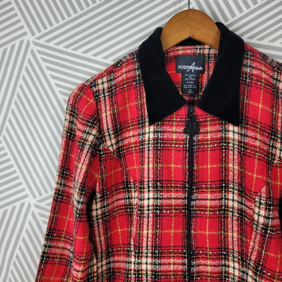 Vestido Vaina Vintage 12 Pequeño Navidad Cuadros Vacaciones Cremallera Cuello Terciopelo Rojo Foto 3 de 4