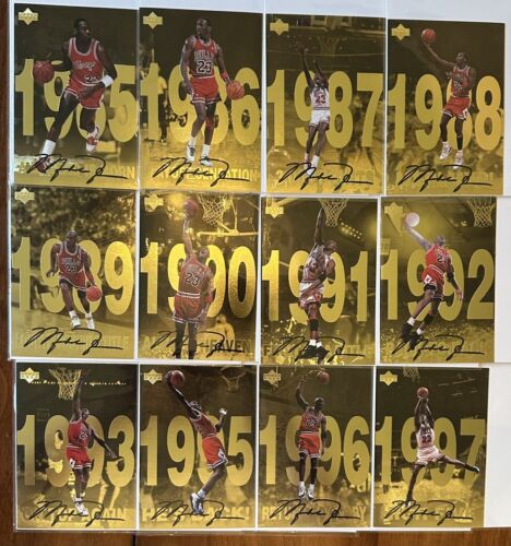 Jeu complet de 12 cartes réfracteur Michael Jordan Upper Deck or neuf avec neuf dans son emballage d'origine - Photo 1 sur 24