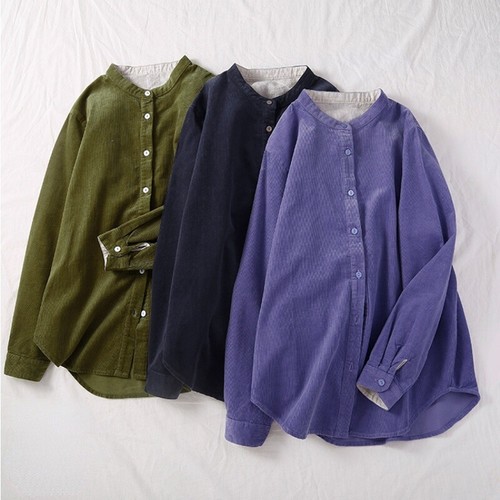 Lady Corduroy Shirt Blouse Loose Long Sleeve Button Thin Jacket Top Casual Retro - Picture 8 of 15