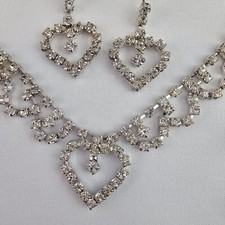 Heart Earrings  Necklace Set   925 Sterling Silver   White Zircon   Valentine