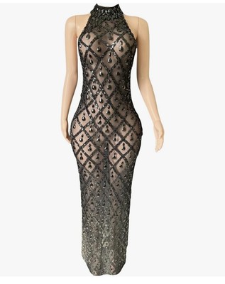 Sparkly Crystal Mermaid Evening Dress Sexy Formal Party Celebrity Gown, Size S