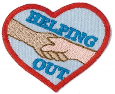 Girl Boy Cub HELPING OUT Volunteering Fun Patches Badges SCOUTS GUIDE Hand Love