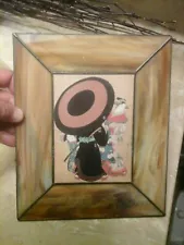 Vintage Japanese Women Geisha Original Stained Glass Costom Framed 8.25" X 10