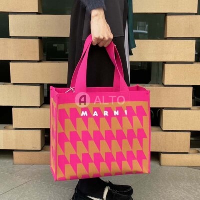 【MARNI】JACQUARD MEDIUM TOTE BAG MARNI Houndstooth Jacquard Medium Tote Bag 100% Polyester