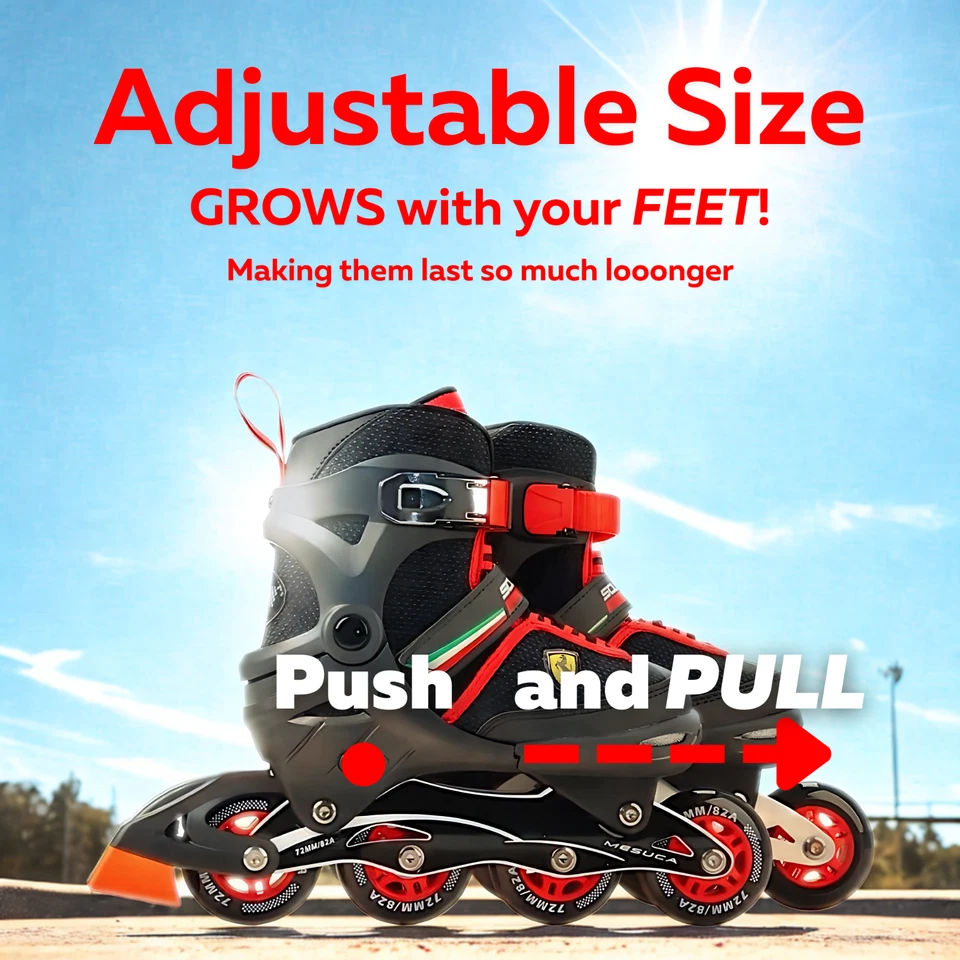 Official Ferrari Inline Roller Skates Adjustable Sizes UK 12 jr to 7 Adult FK16 - Image 2 of 4