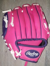 Rawlings Girls 9-Inch Pink and Blue Baseball Glove Right Hand T BALL Pre-Owned