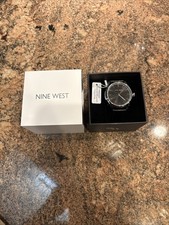 Nine West Watch Mens-- Black Dial-- Silver Tone Black Band--NIB NWW2201M