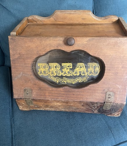 Vtg Retro Country Farmhouse Wooden Kitchen Counter Large Bread Storage Box