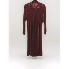Talbots Midi Dress 6 Burgundy Velvet Long Sleeve Capelet Twist Zip Back