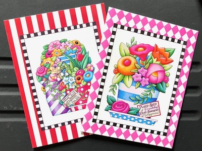 Mary ENGELBREIT Greeting Note Cards. FRIENDSHIP FLOWER POTS. unused + env, 2005