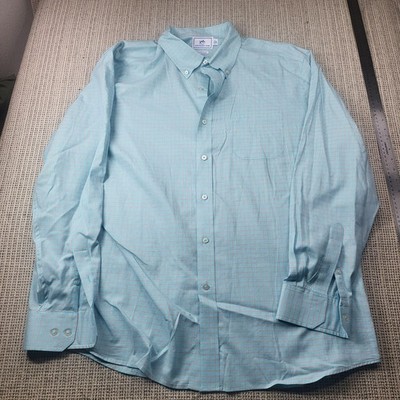 Southern Tide Shirt Mens XL Blue Check Long Sleeve Button Front Stretch Casual