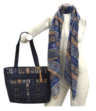 Canyon Sky Women's Demin Handbag With Scarf - Blue