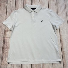 Nautica Shirt Mens XL Extra Large White Blue Polo Sail Logo Spell Out Preppy Top