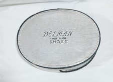 Vtg Delman Hand Made Shoes Shoebox W/Pair Of Black Linen Coquettes 2 1/4" Pumps