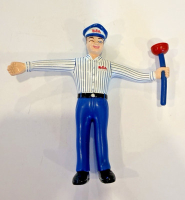 Vintage Mr Rooter biegsames Spielzeug Klempner handlicher Mann Werbefigur 5 Zoll