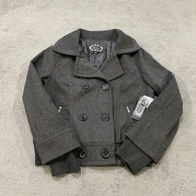 Ambiance Charcoal Gray Y2K Double Breasted Pea Coat Bomber Jacket Women's Size L