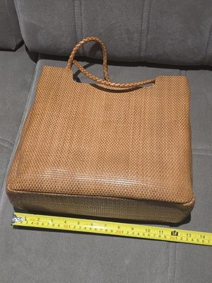 Falor Woven Leather Tote Cognac Intrecciato Structured Shopper Made in Italy