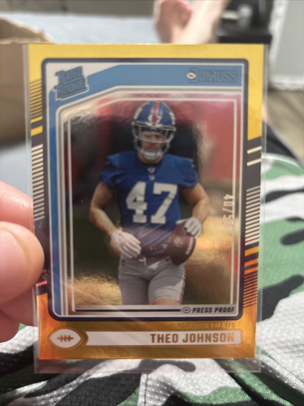 2024 Panini Donruss - Rated Rookie Theo Johnson #357 Gold Press Proof /50 (RC)
