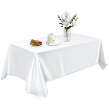 Satin Table Cloth 58x102 Inch, Washable Rectangle Shiny Tablecloth, White