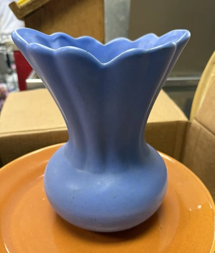 Red Wing Pottery Blue Matte Finish Vase. 9.25” Tall , 7” Wide. Beautiful