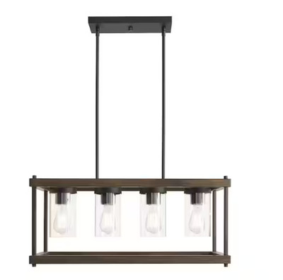 Home Decorators Collection Elden 4-Light Outdoor Chandelier, Faux Wood & Black