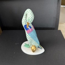 7.5" Herend Goose with Golden Egg Green Fishnet Porcelain Figurine 5936 Duck