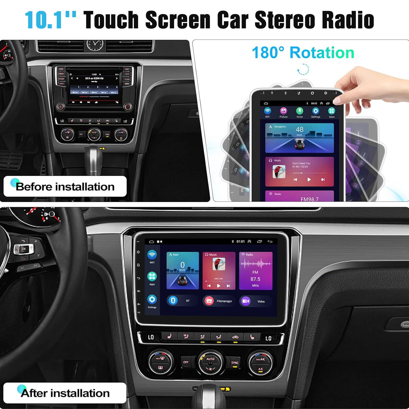10-Inch Android 13 Car Stereo with GPS WiFi Double Din Touch Screen