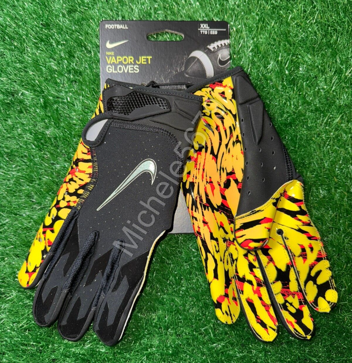 Nike NFL OBJ PE Vapor Jet 6.0 Football Gloves Black Yellow Camo