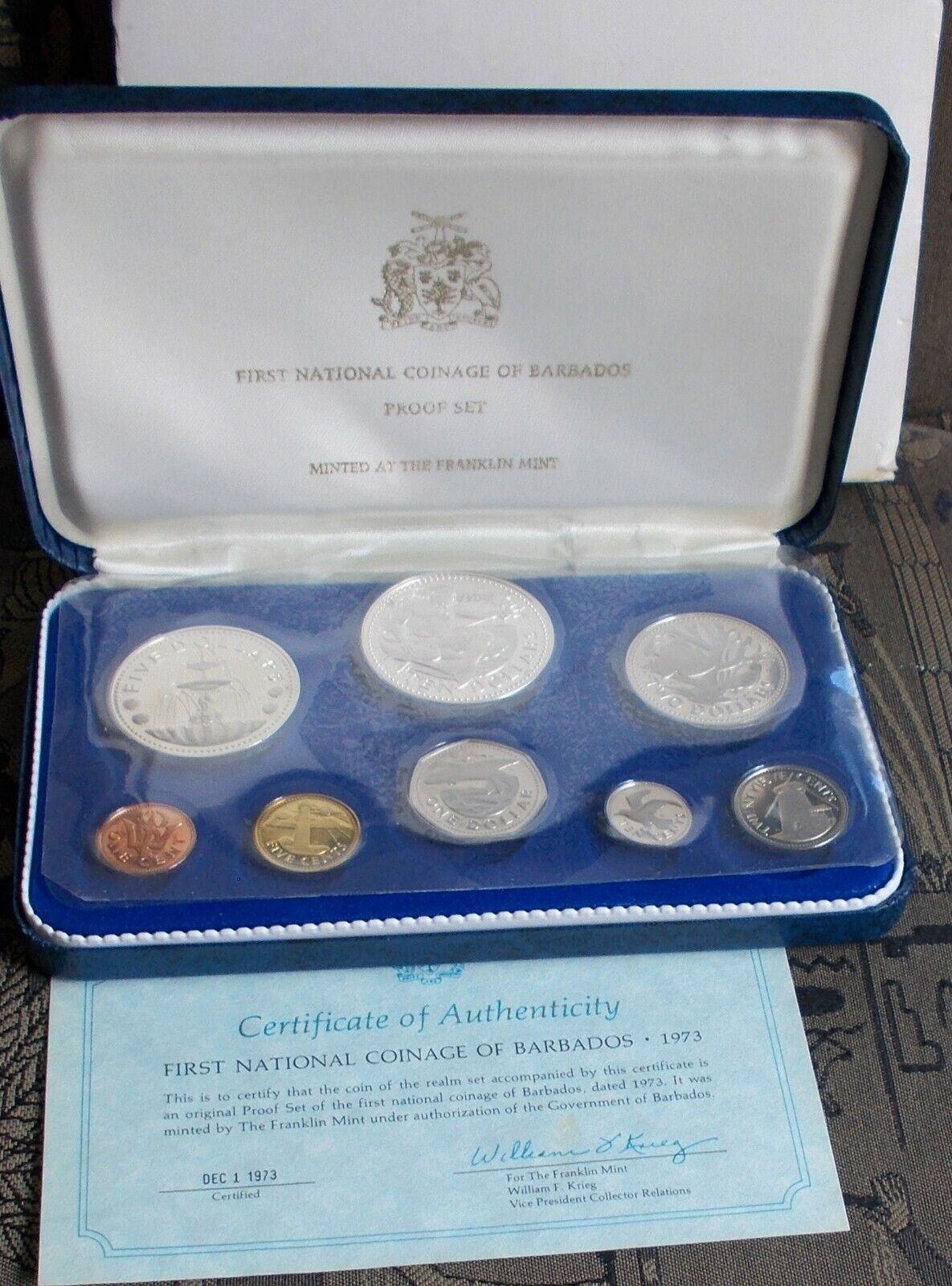 1972 Trinidad and Tobago Proof Set With Large Silver $5 + $10 Co