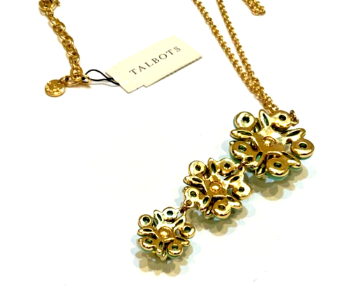 NWT 30" Talbots Floral Pendant Necklace Gold Chain Turquoise Yellow Beads - Picture 8 of 11