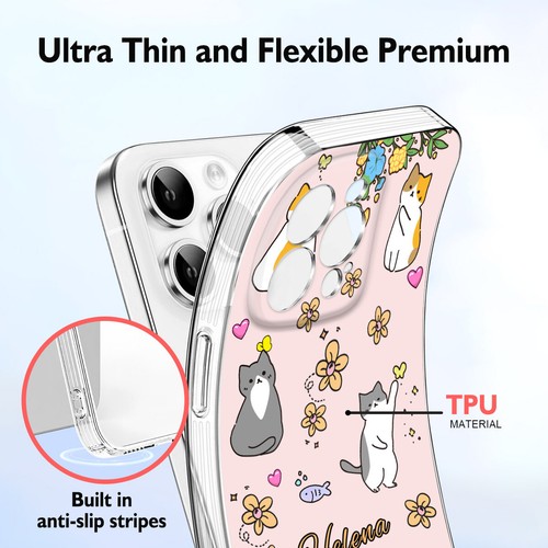 Cats Pattern Soft Custom TPU Case Phone Cover For iPhone 16 15 14 13 12 Pro Max - Picture 78 of 95