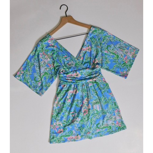 LILLY PULITZER Parigi Romper Boca Blue Beneath the Bougainvillea Floral Knit XXS - Picture 2 of 18