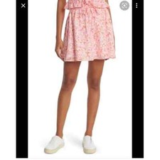 NWT Abound Nordstrom Pink Orange Floral Tie Waist Lined Cotton Skirt XS