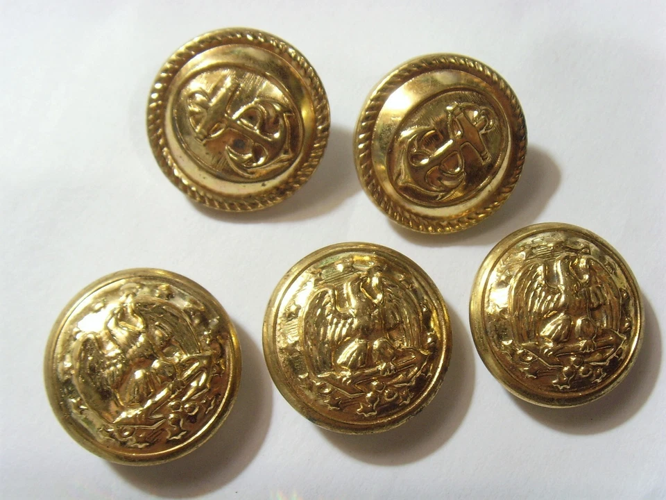 5 vintage 28 mm large great coat gold tone metal USA navy buttons lot 52323 - Image 2 of 4