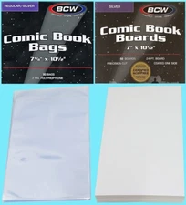 50 BCW REGULAR COMIC BOOK BAGS with FLAP & BACKING BOARDS Clear Archive Storage