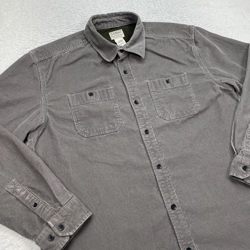 LL Bean Corduroy Shirt Traditional Fit Button Down Mens Large Gray Shacket - Picture 2 of 10