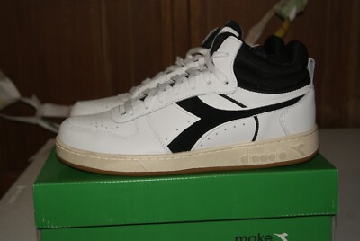 Mens Diadora Magic Basket Demi Cut Icona Leather White Black Sz 9 9.5 11
