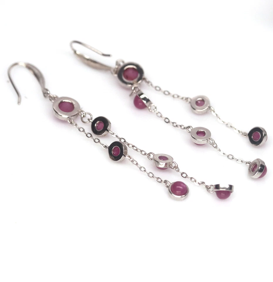 Heizbar 6 - 4 Mm. Runde Rosa Rubin Lange Ohrringe Silber 925 Sterling - Bild 4 von 4